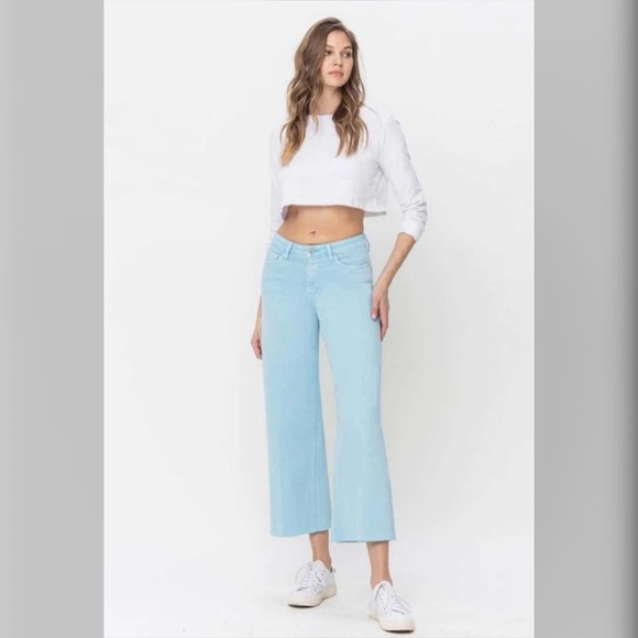 Vervet Pastel Turquoise Wide Leg Crop Jeans - Picture 4 of 7